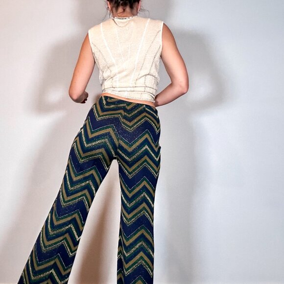 Erika Cavallini Semi Couture Italian Chevron Pattern Flared Pants - Picture 11 of 14